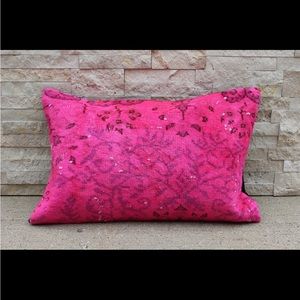 16” X 24”  Hot Pink Hand-knotted Vintage Lumbar Rug Pillow Cover
